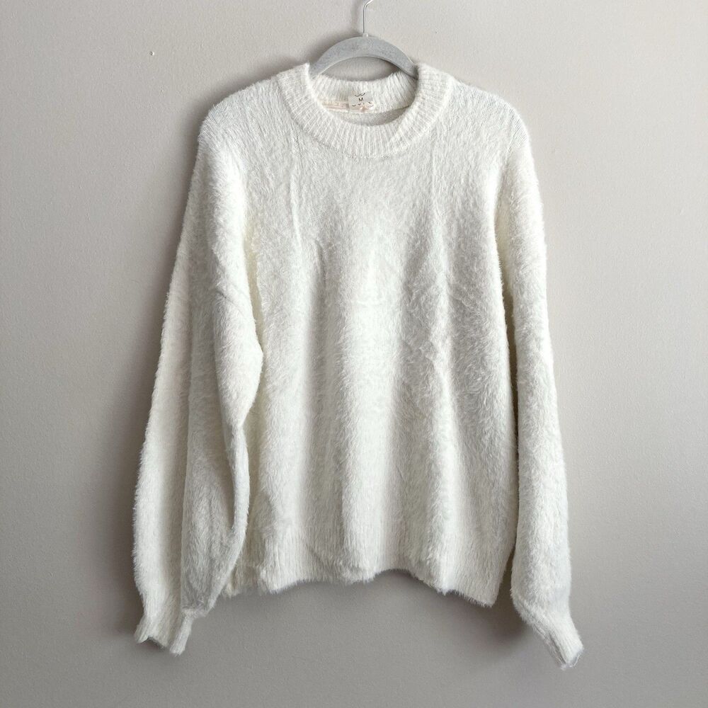CALIA by Carrie Underwood Fuzzy Pullover Sweater White Womens Medium Casual Snow